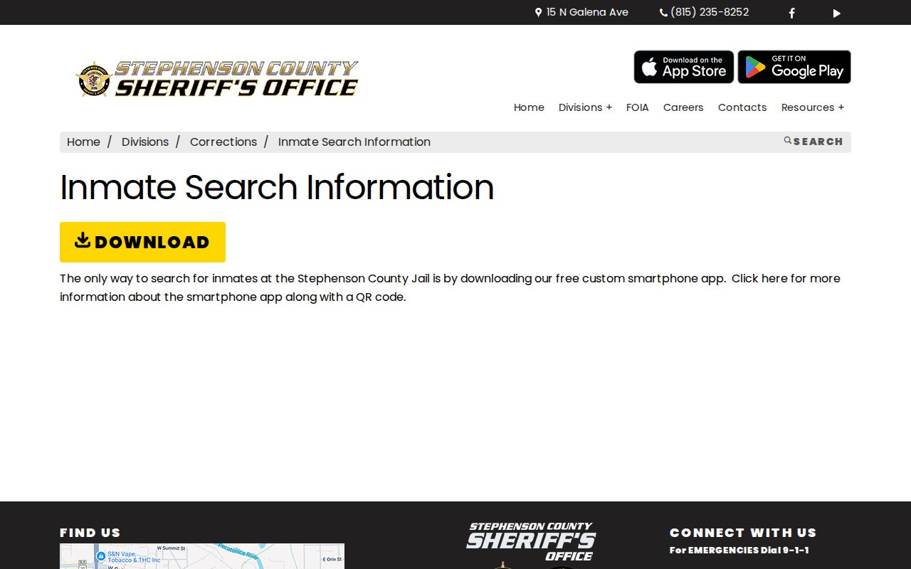 Stephenson County Sheriff inmate search information and mobile app instructions