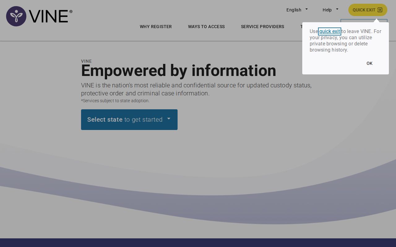 VINELink official state selection and custody search landing page