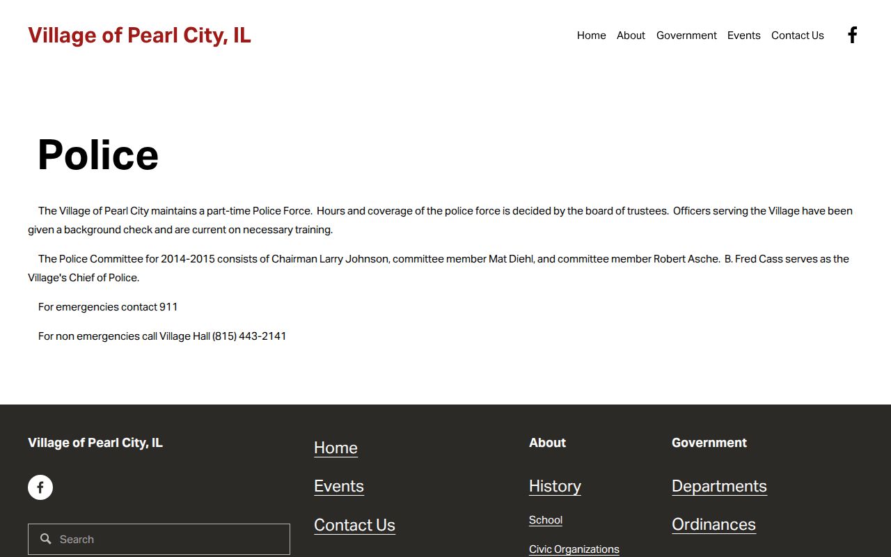 Village of Pearl City official police page with department and non-emergency contact information